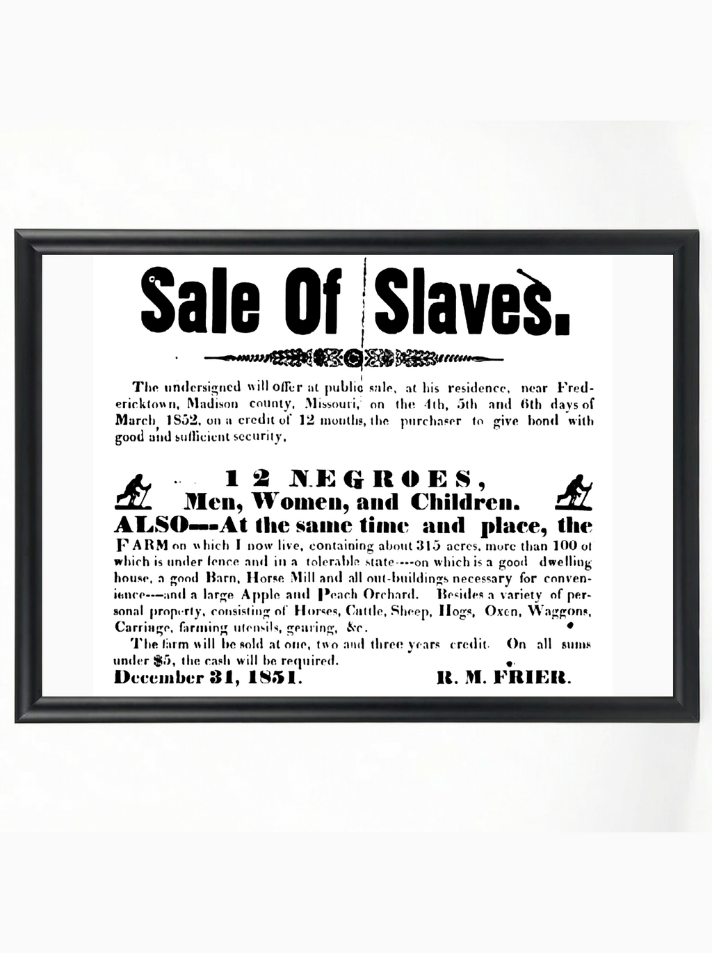 Sale of Slaves: 12 Negroes 1851 Missouri Auction