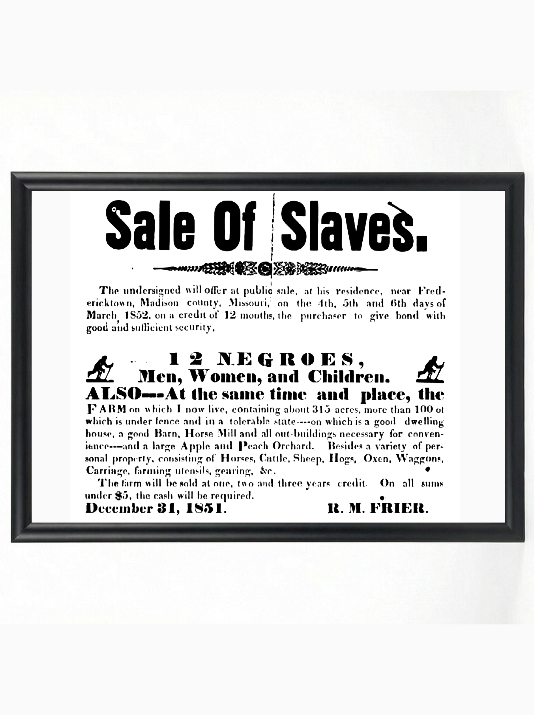Sale of Slaves: 12 Negroes 1851 Missouri Auction