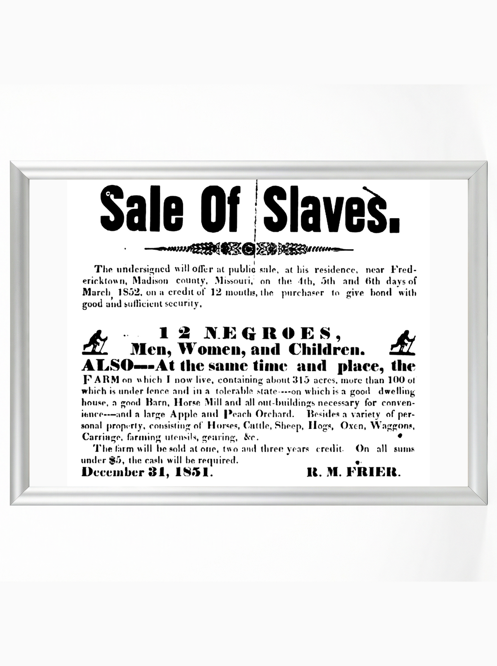 Sale of Slaves: 12 Negroes 1851 Missouri Auction