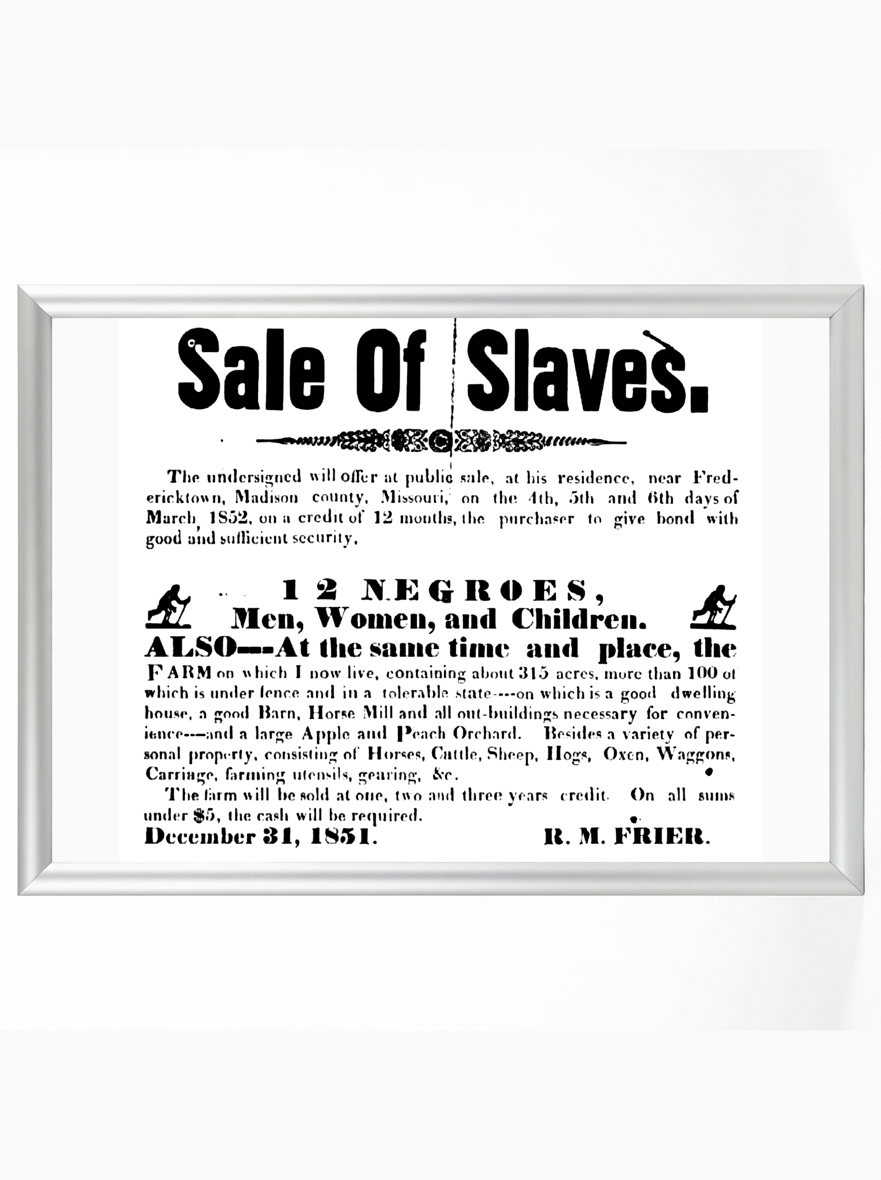 Sale of Slaves: 12 Negroes 1851 Missouri Auction