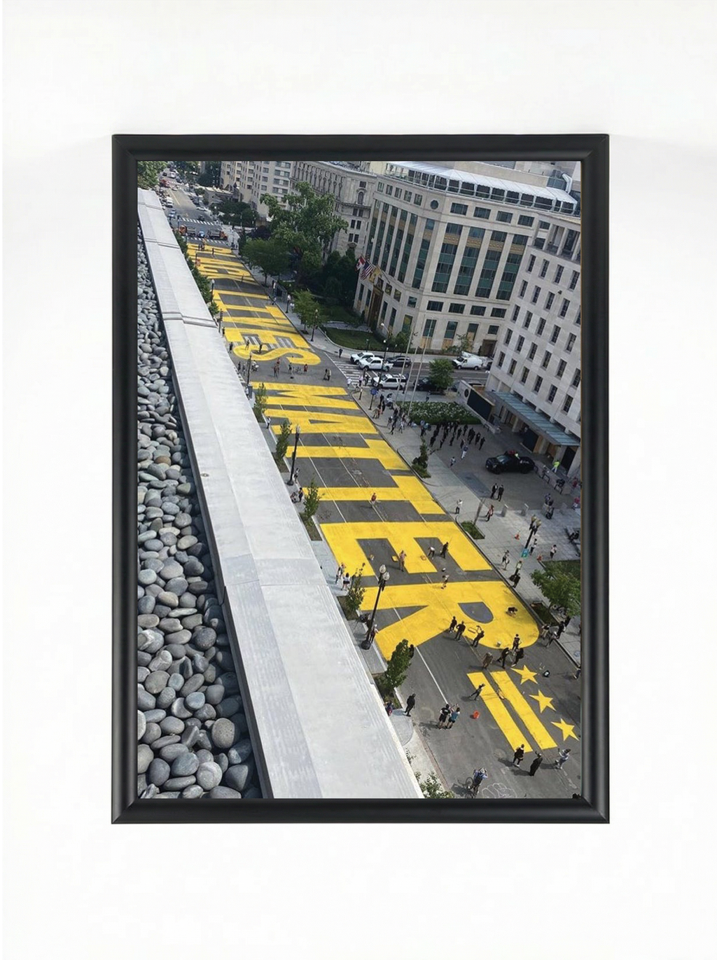 Black Lives Matter Street Mural — Aerial Rooftop View Framed Poster