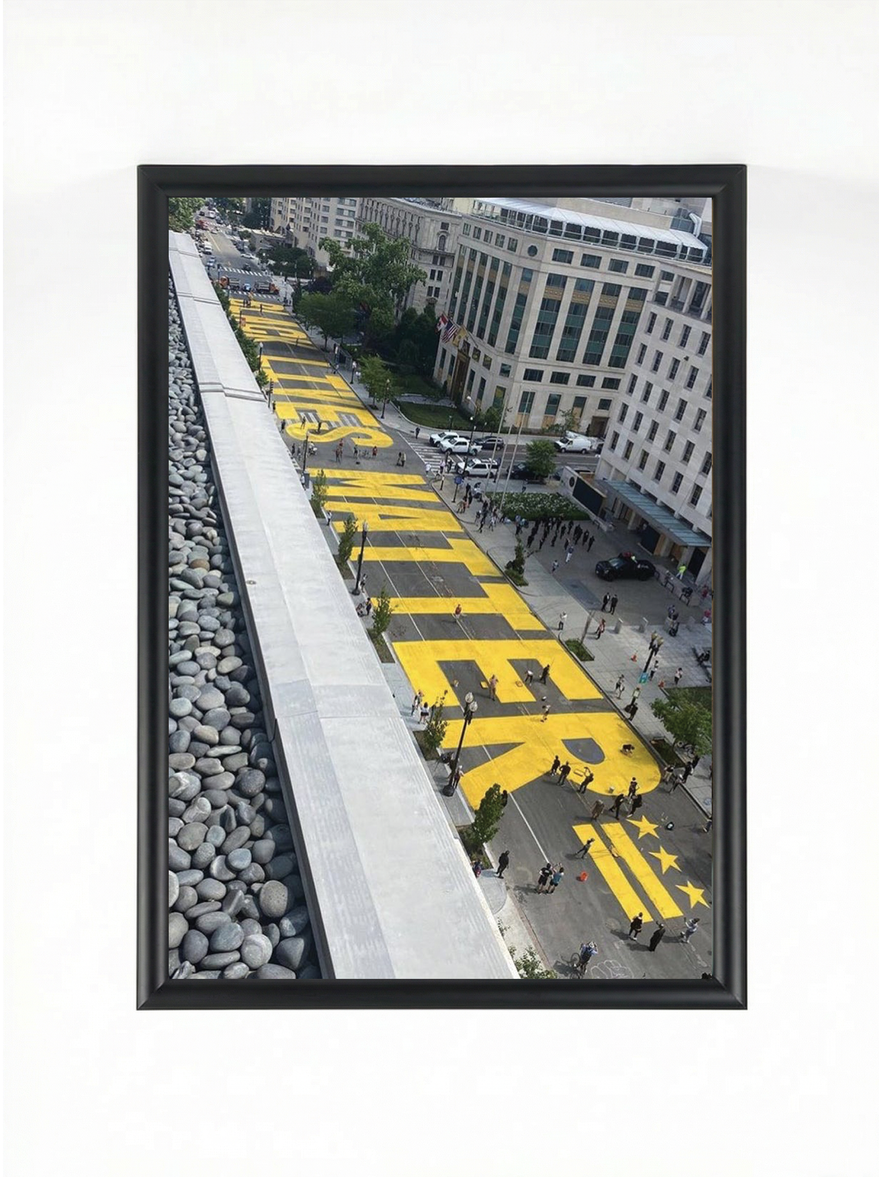 Black Lives Matter Street Mural — Aerial Rooftop View Framed Poster