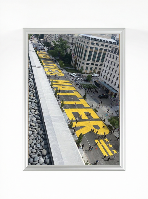 Black Lives Matter Street Mural — Aerial Rooftop View Framed Poster