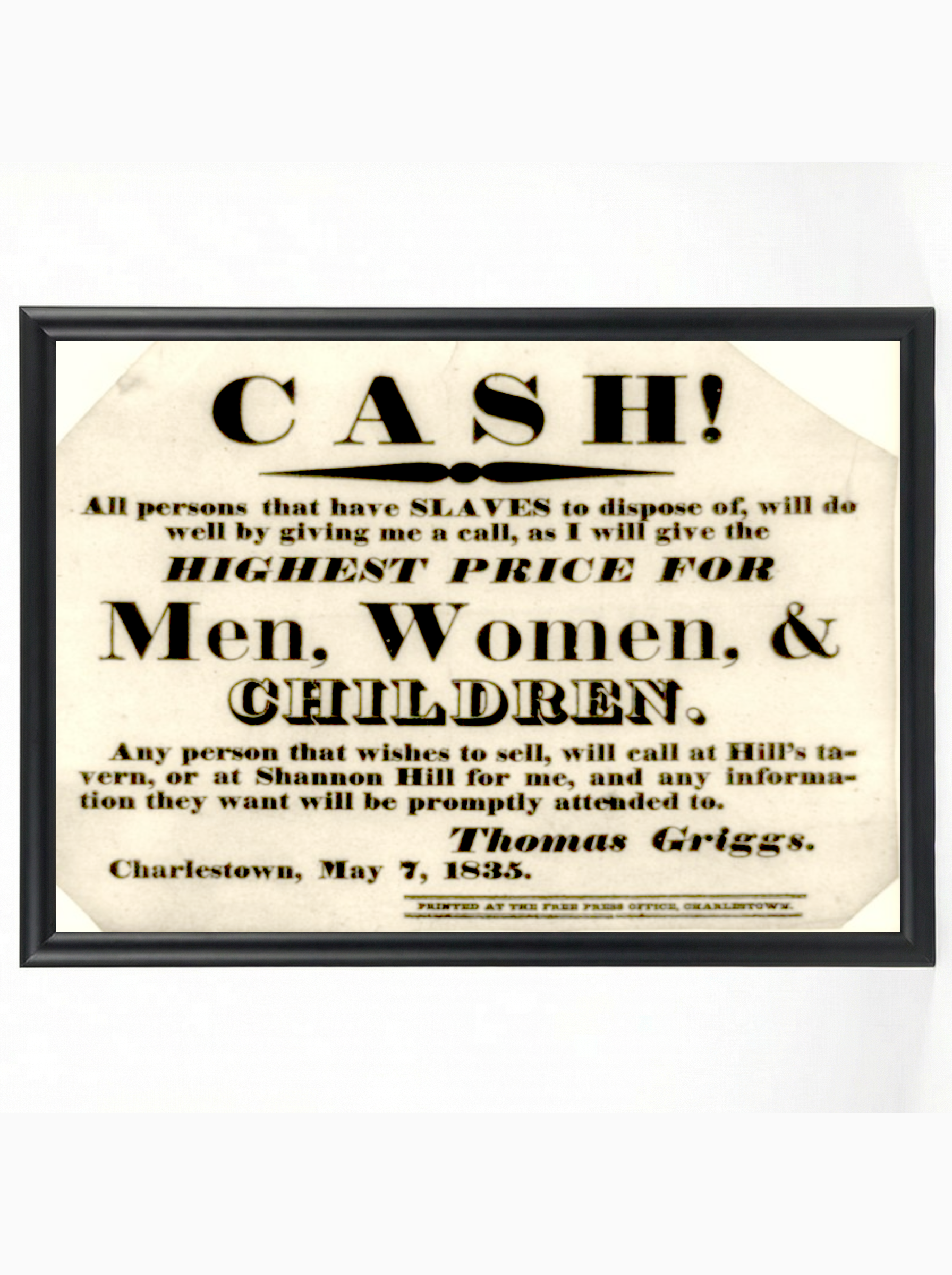 Cash! Highest Price for Men, Women & Children 1835