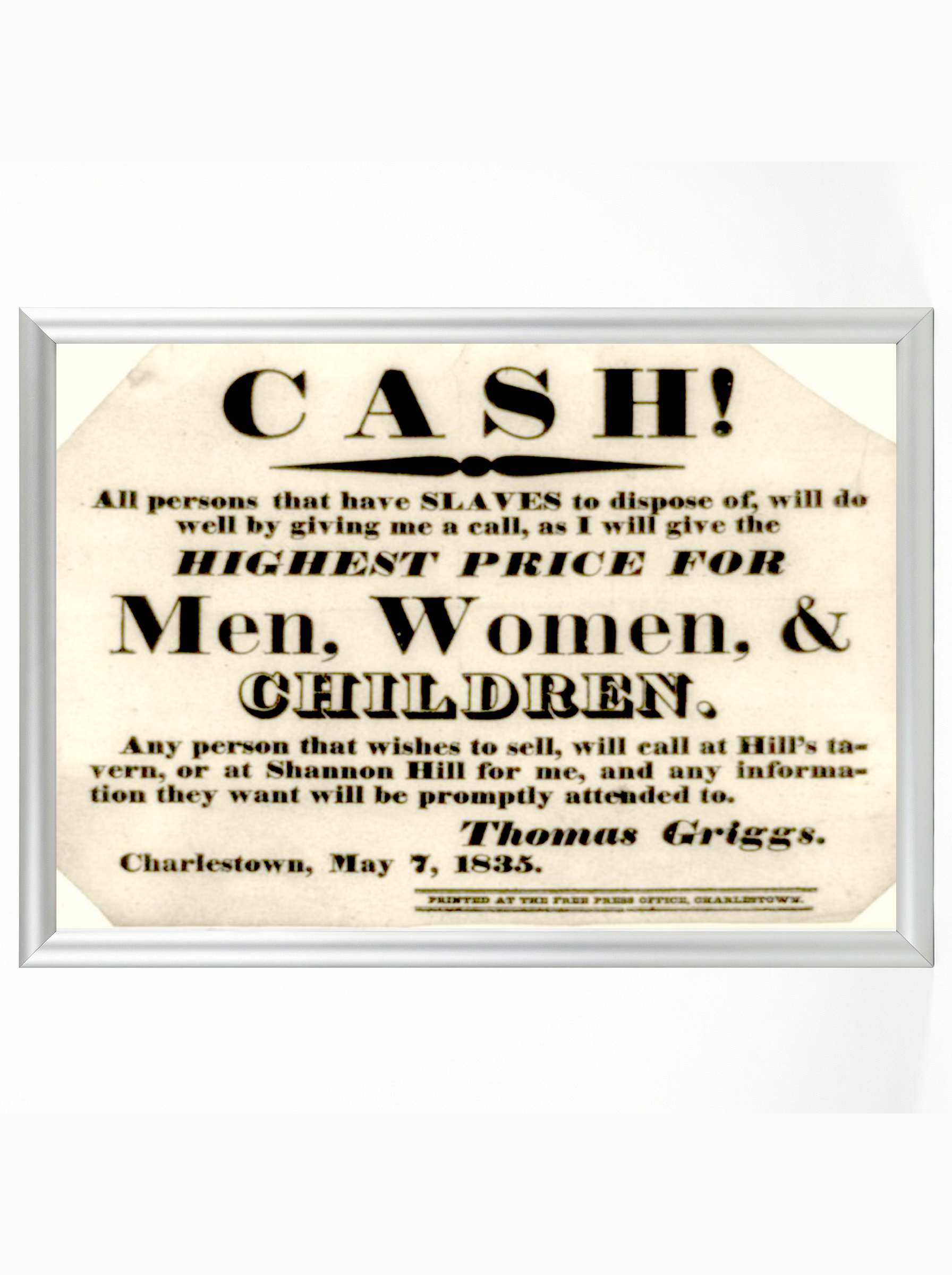 Cash! Highest Price for Men, Women & Children 1835