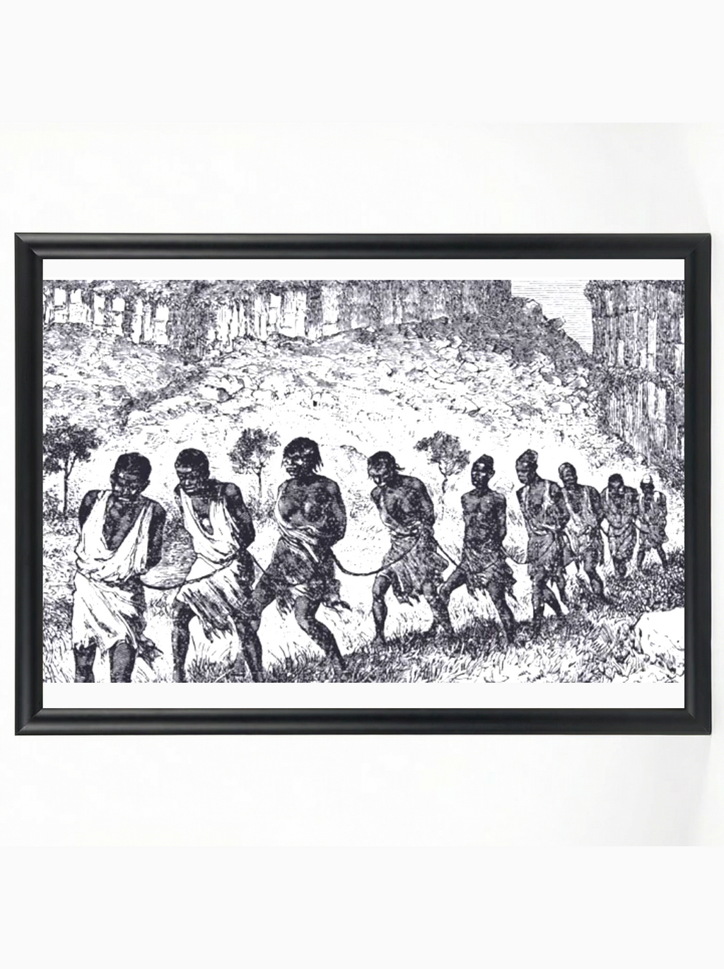 Slave Coffle: Chained March Across African Landscape