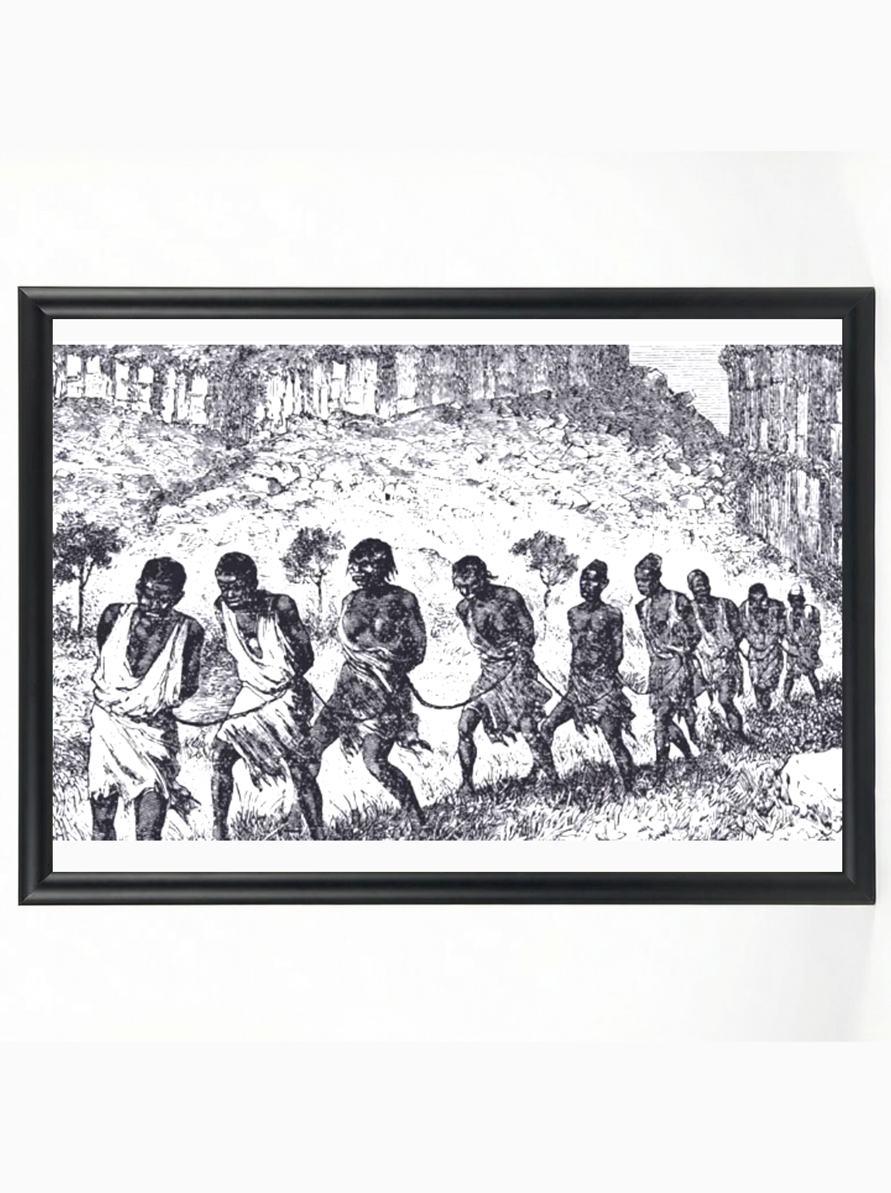 Slave Coffle: Chained March Across African Landscape