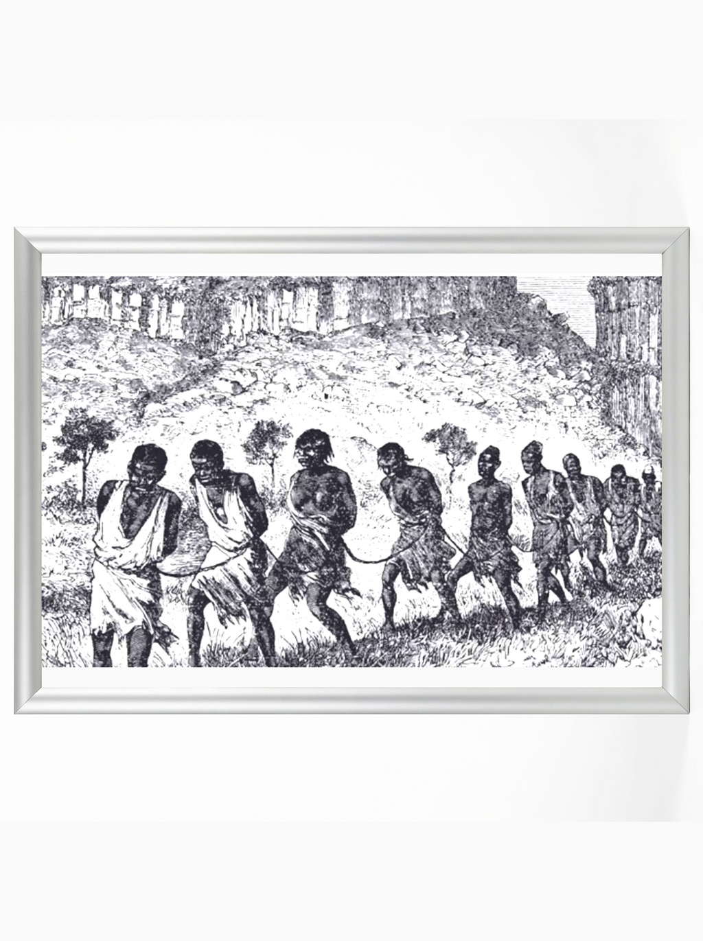 Slave Coffle: Chained March Across African Landscape