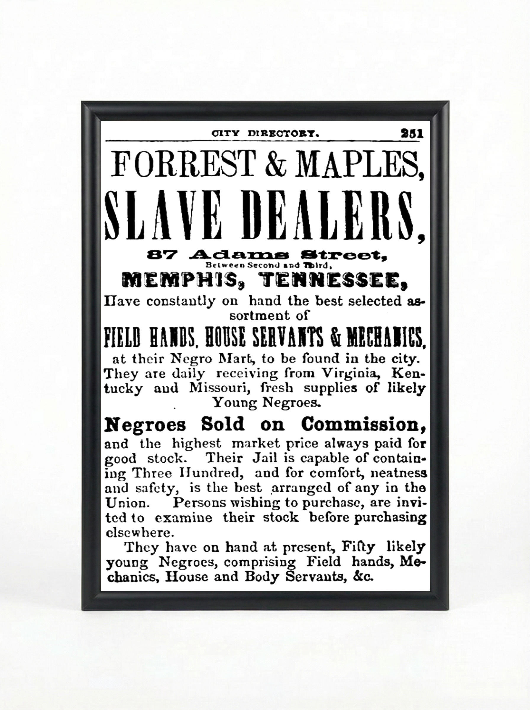 Forrest & Maples Slave Dealers: Memphis Negro Mart