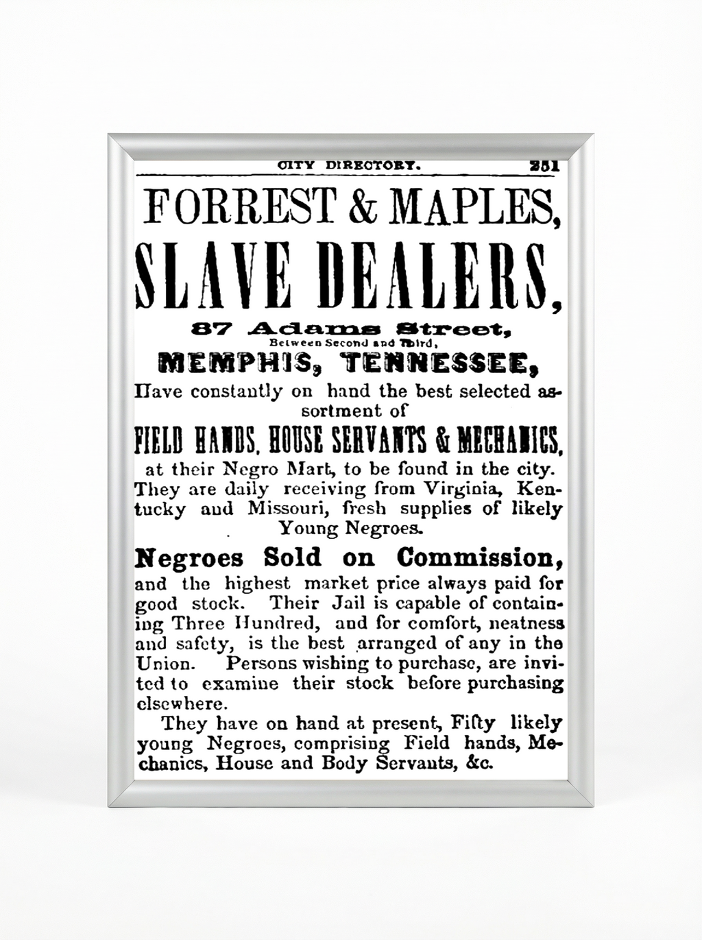 Forrest & Maples Slave Dealers: Memphis Negro Mart