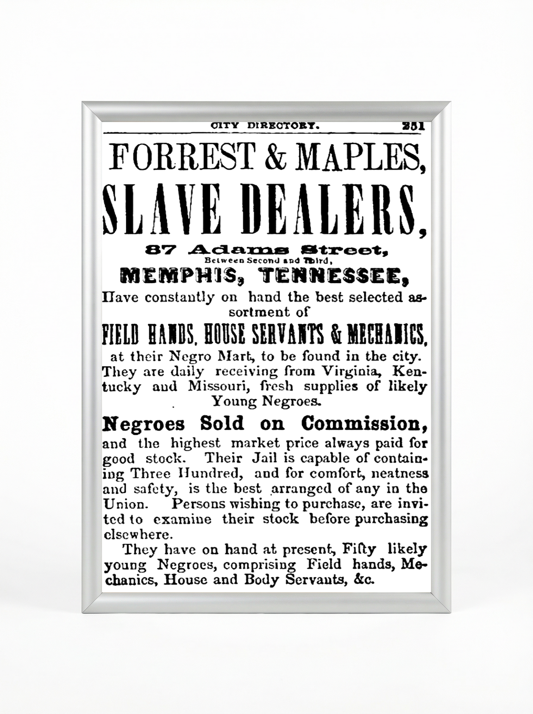 Forrest & Maples Slave Dealers: Memphis Negro Mart