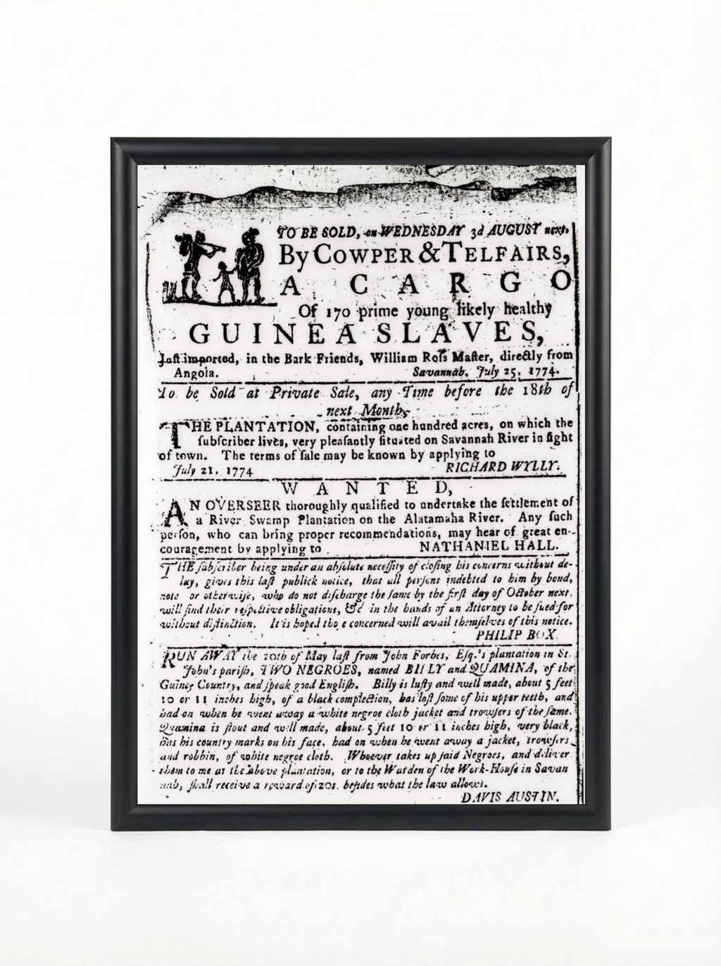 Guinea Slaves: Cargo of 170 from Savannah 1774
