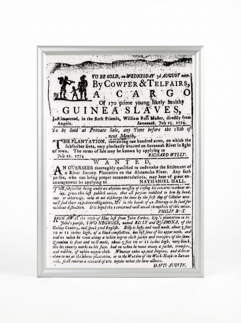 Guinea Slaves: Cargo of 170 from Savannah 1774