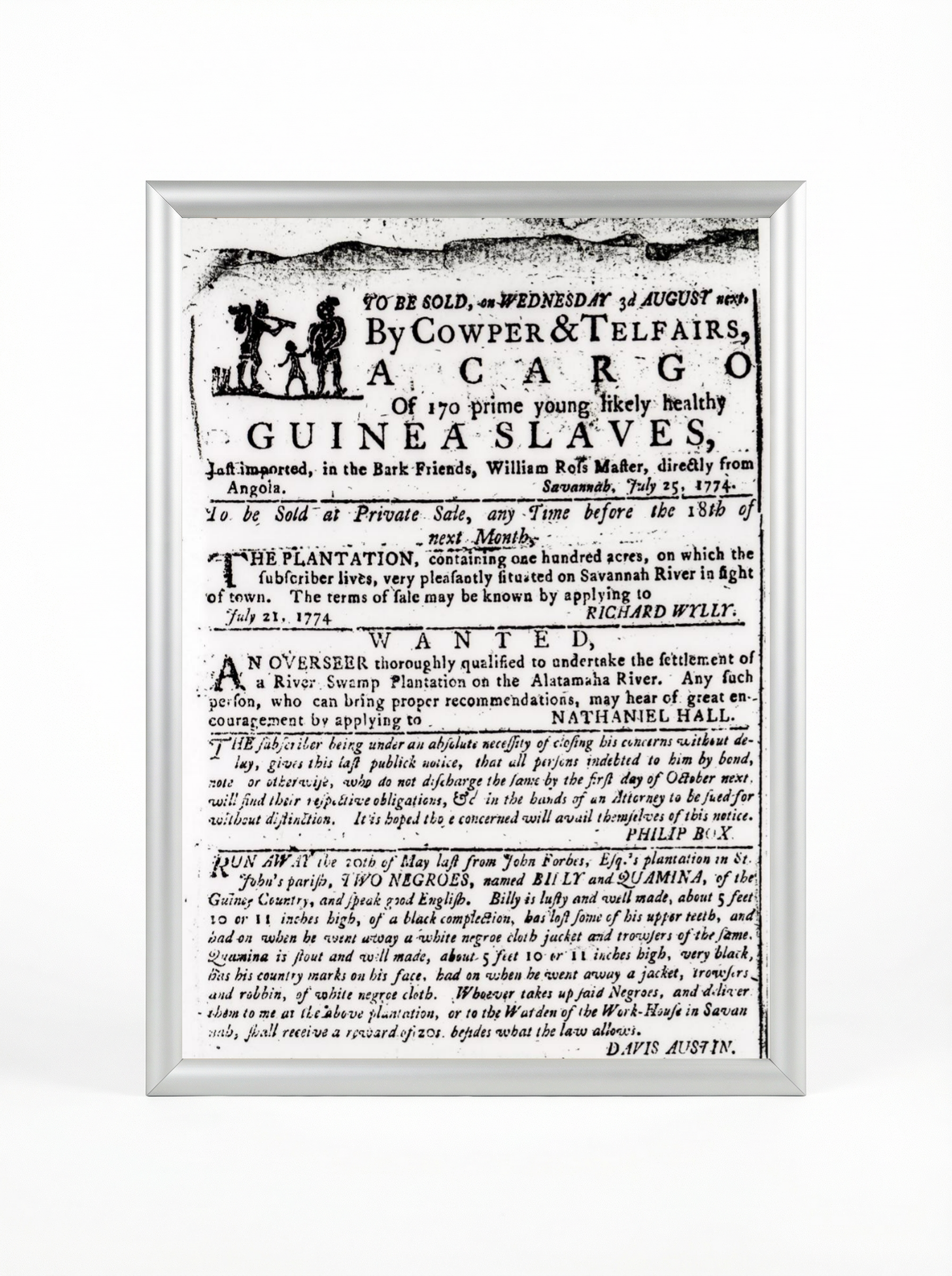 Guinea Slaves: Cargo of 170 from Savannah 1774