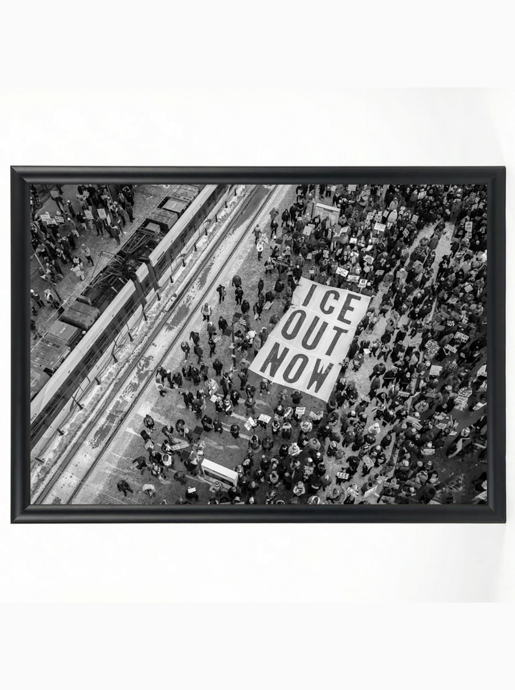 ICE OUT NOW Aerial Protest: Black and White
