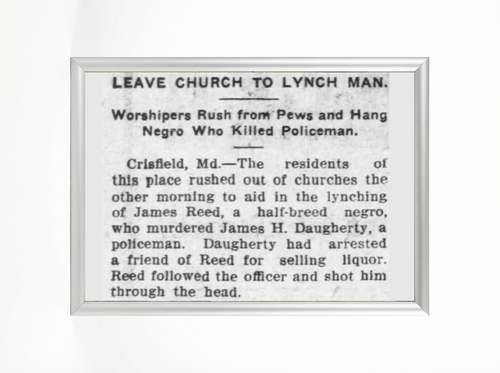 Leave Church to Lynch Man — James Reed, Crisfield MD Newspaper Clipping