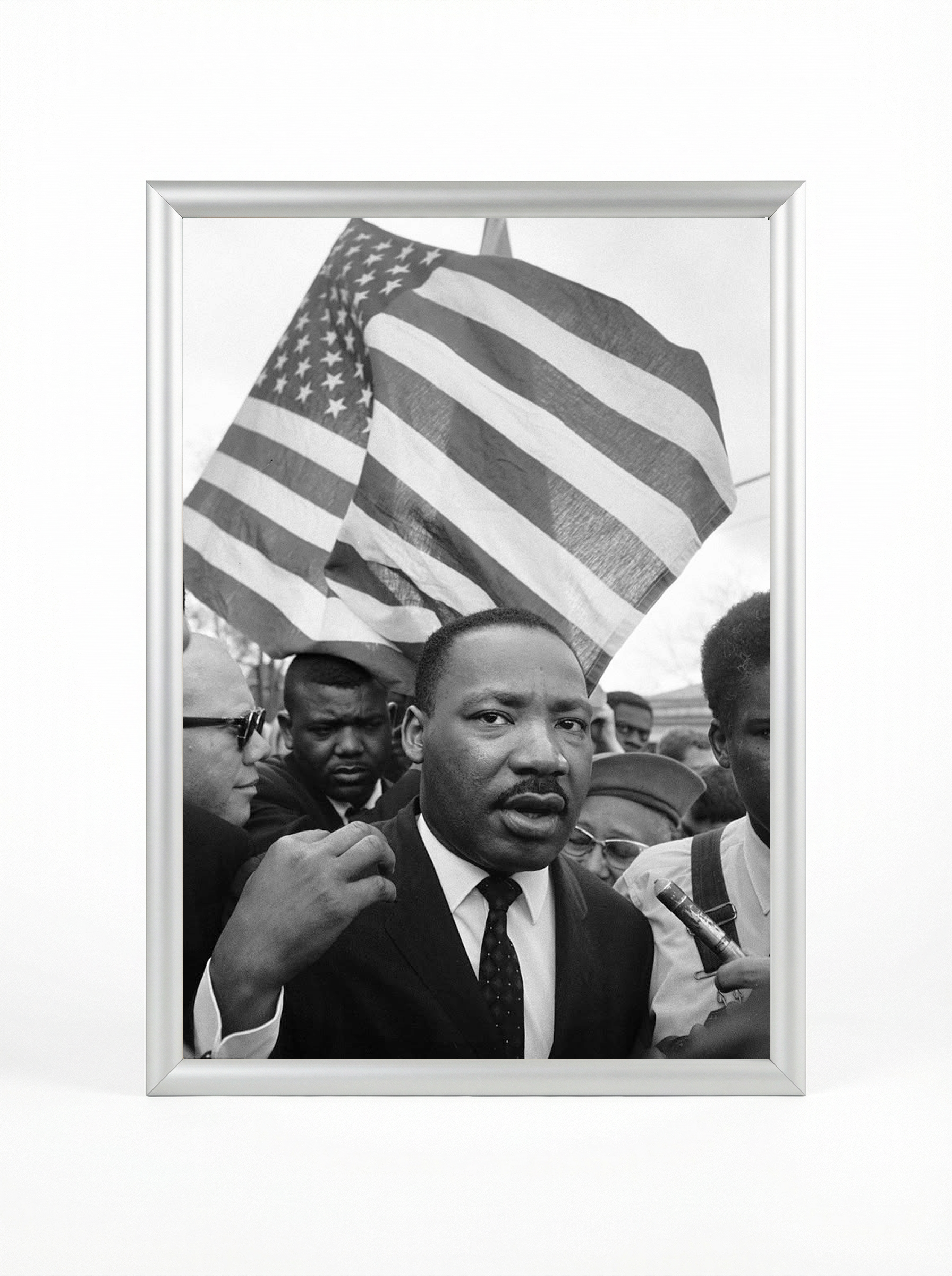 MLK with American Flag: Historic Portrait