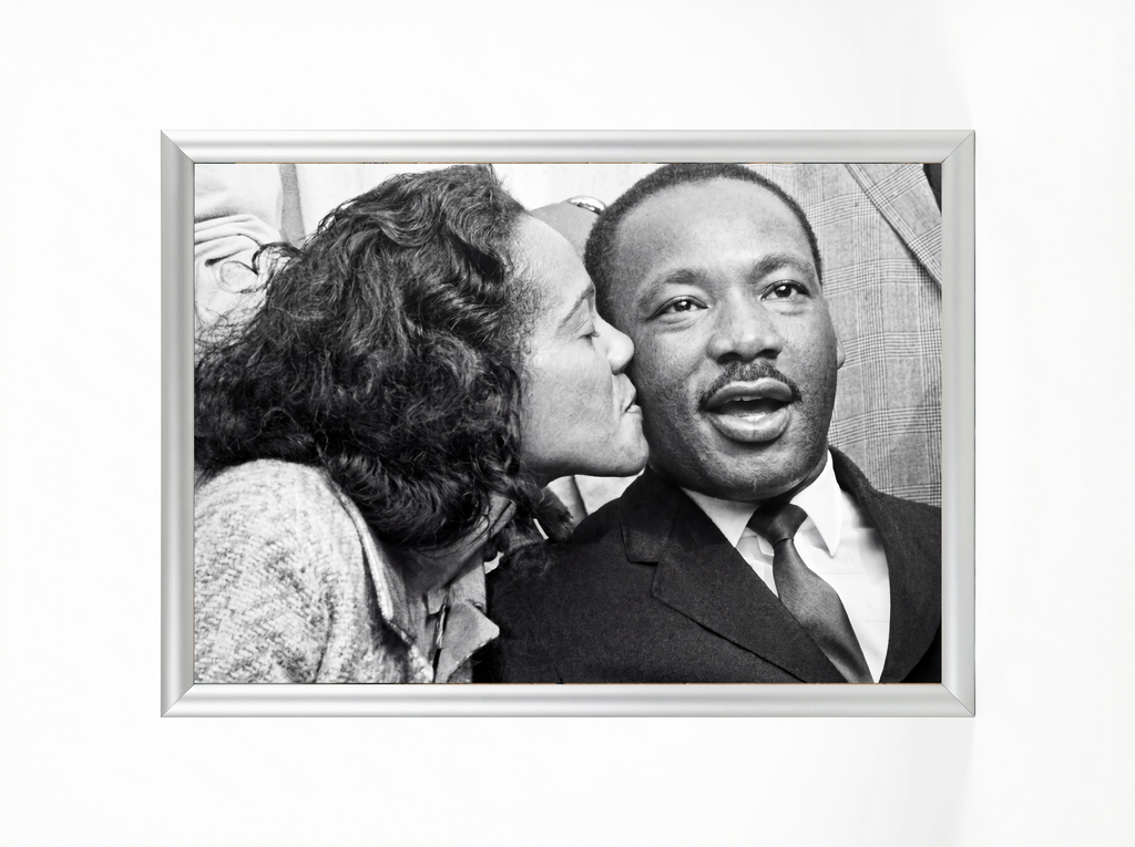 The Kiss — MLK & Coretta Scott King Black & White Historical Portrait Poster