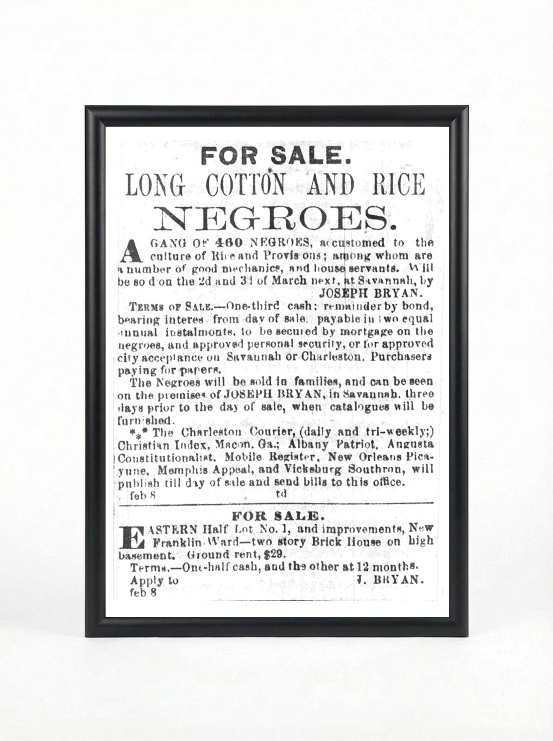 Gang of 460 Negroes: Long Cotton and Rice Plantation Sale