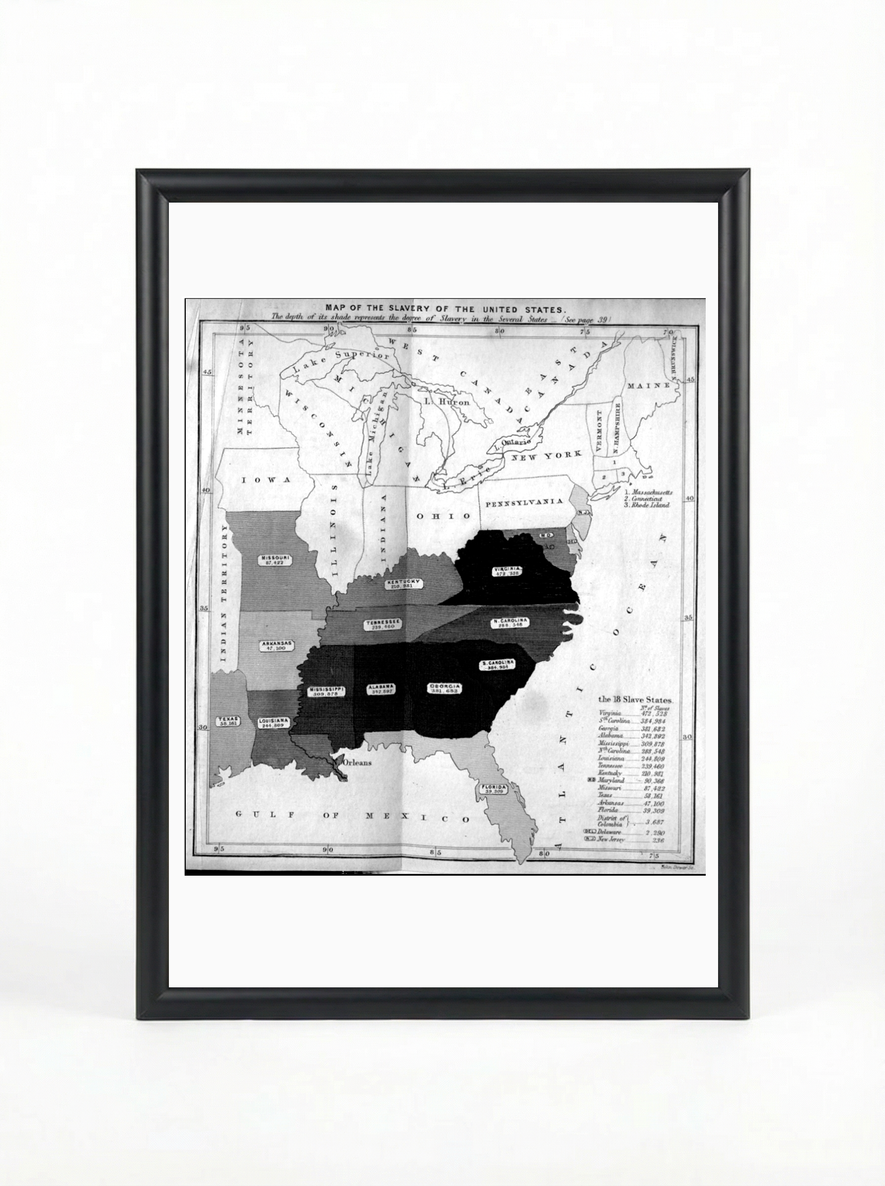 Map of Slavery in the United States - Historical Documentation Poster