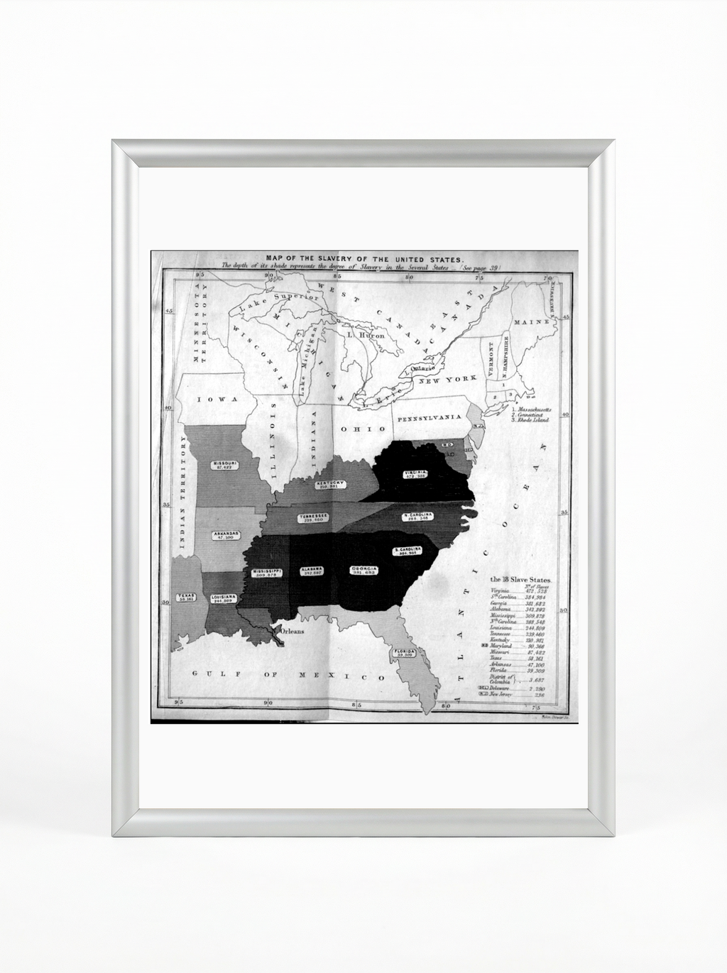 Map of Slavery in the United States - Historical Documentation Poster
