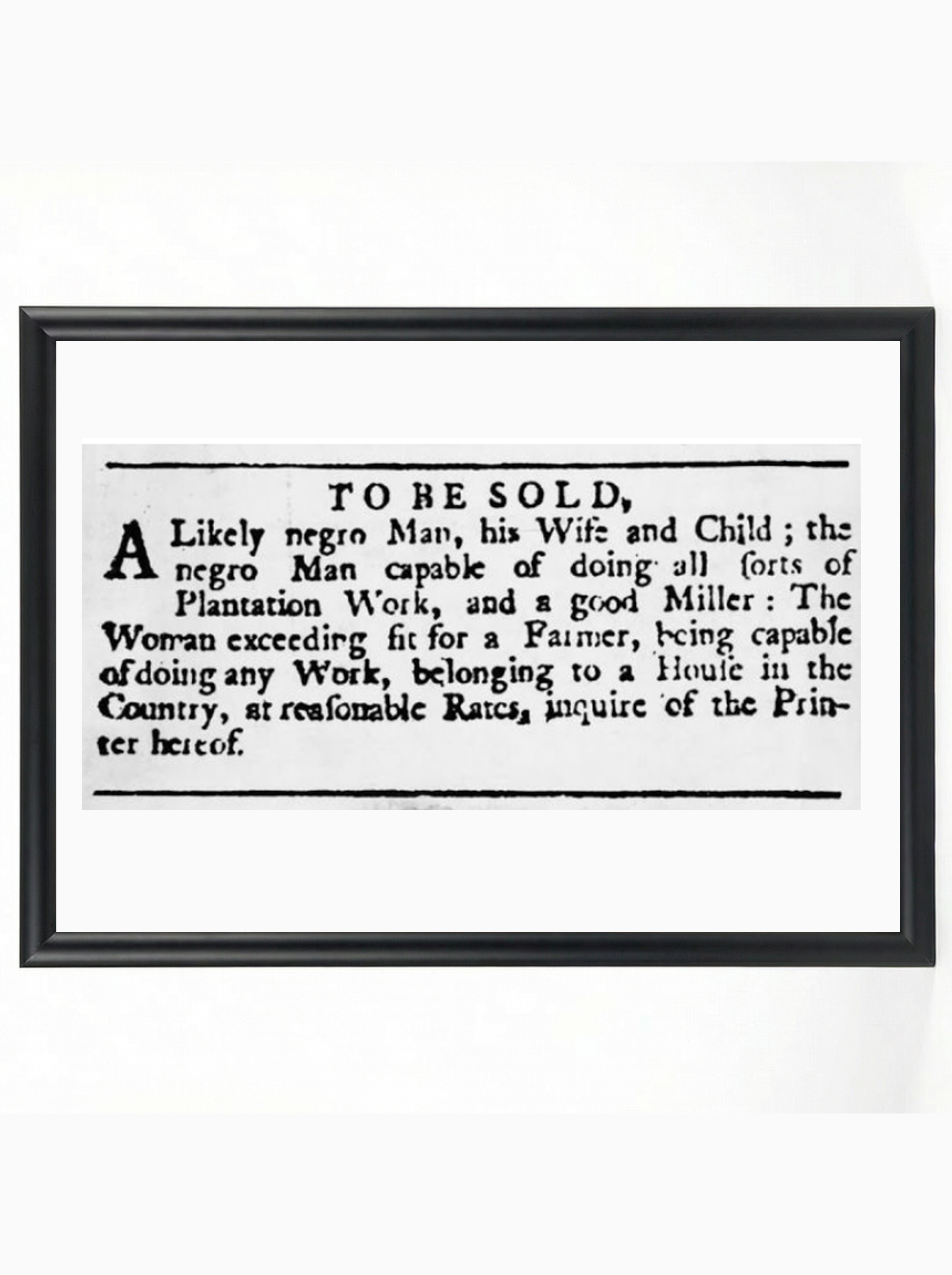 To Be Sold - Enslaved Family Advertisement Colonial Historical Poster