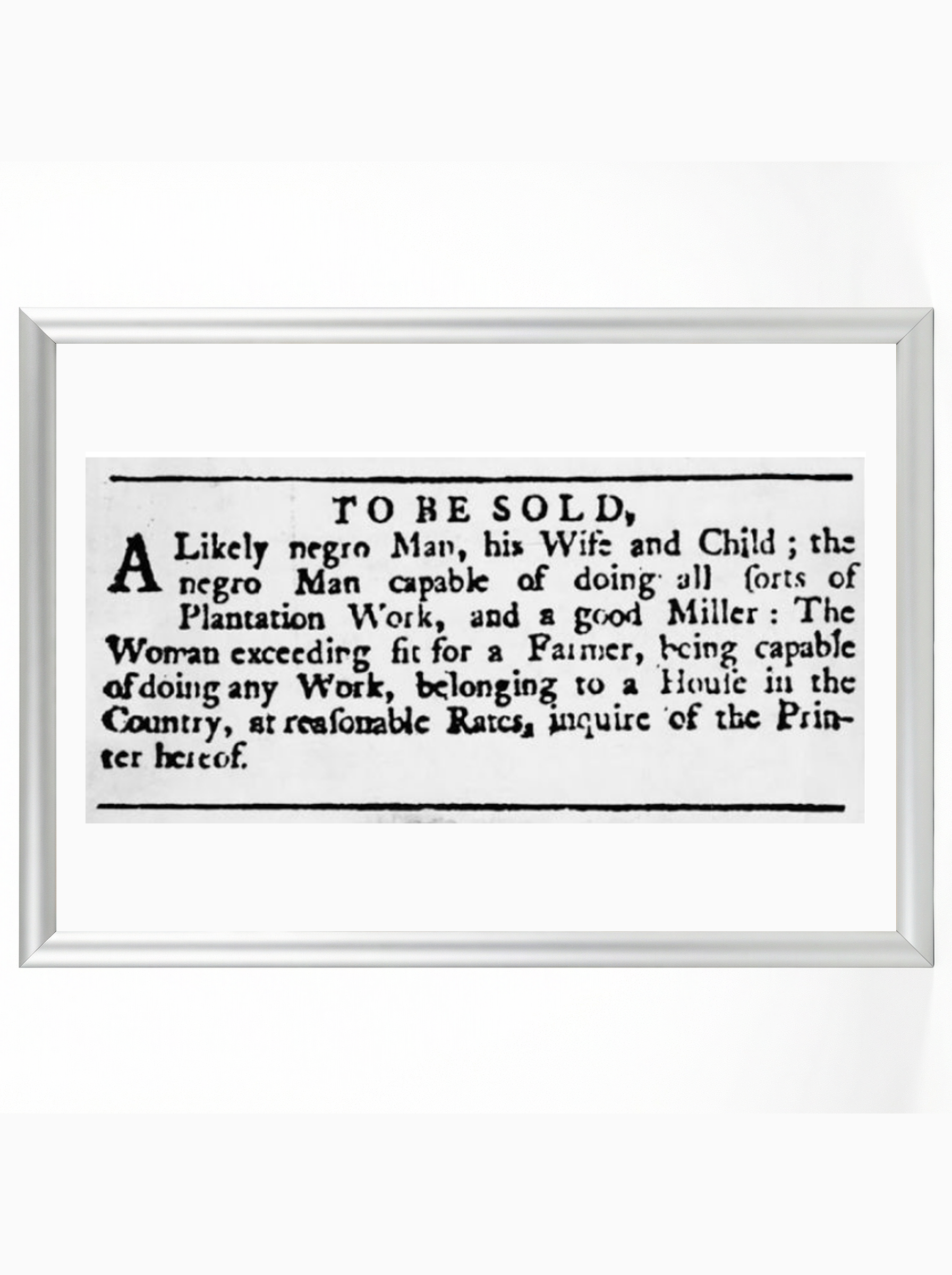 To Be Sold - Enslaved Family Advertisement Colonial Historical Poster